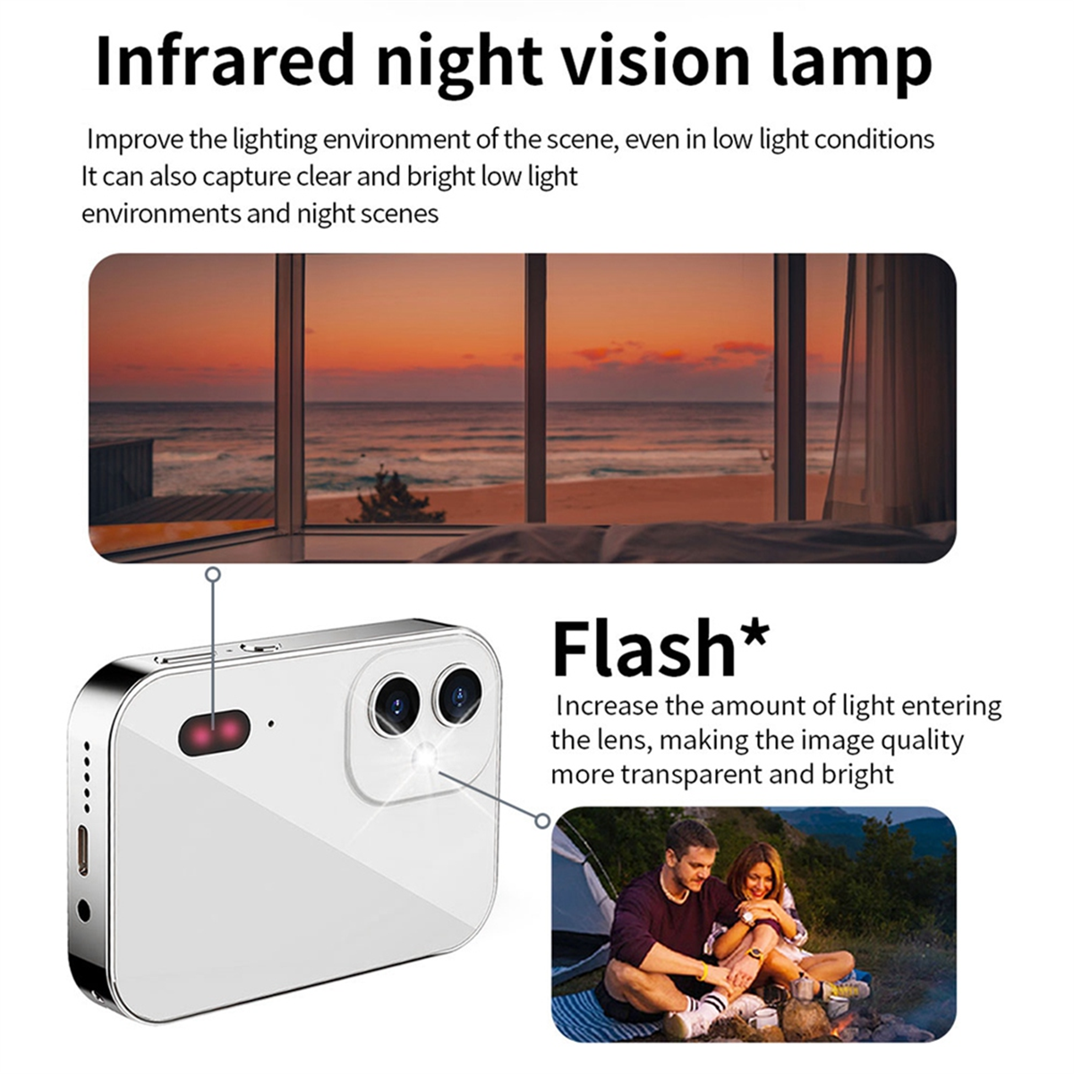 4K CCD Digital Camera 64MP Digital Flash Video Camera with Touch Screen 16X Digital Zoom IR Night Vision Camera Black