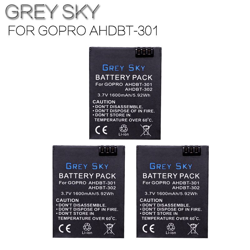 1600mAh AHDBT-301 Battery for Go Pro Hero 3 3+ gopro3 gopro 3 Hero3 Battery Black Edition White Silver Edition HD camera: 3 battery