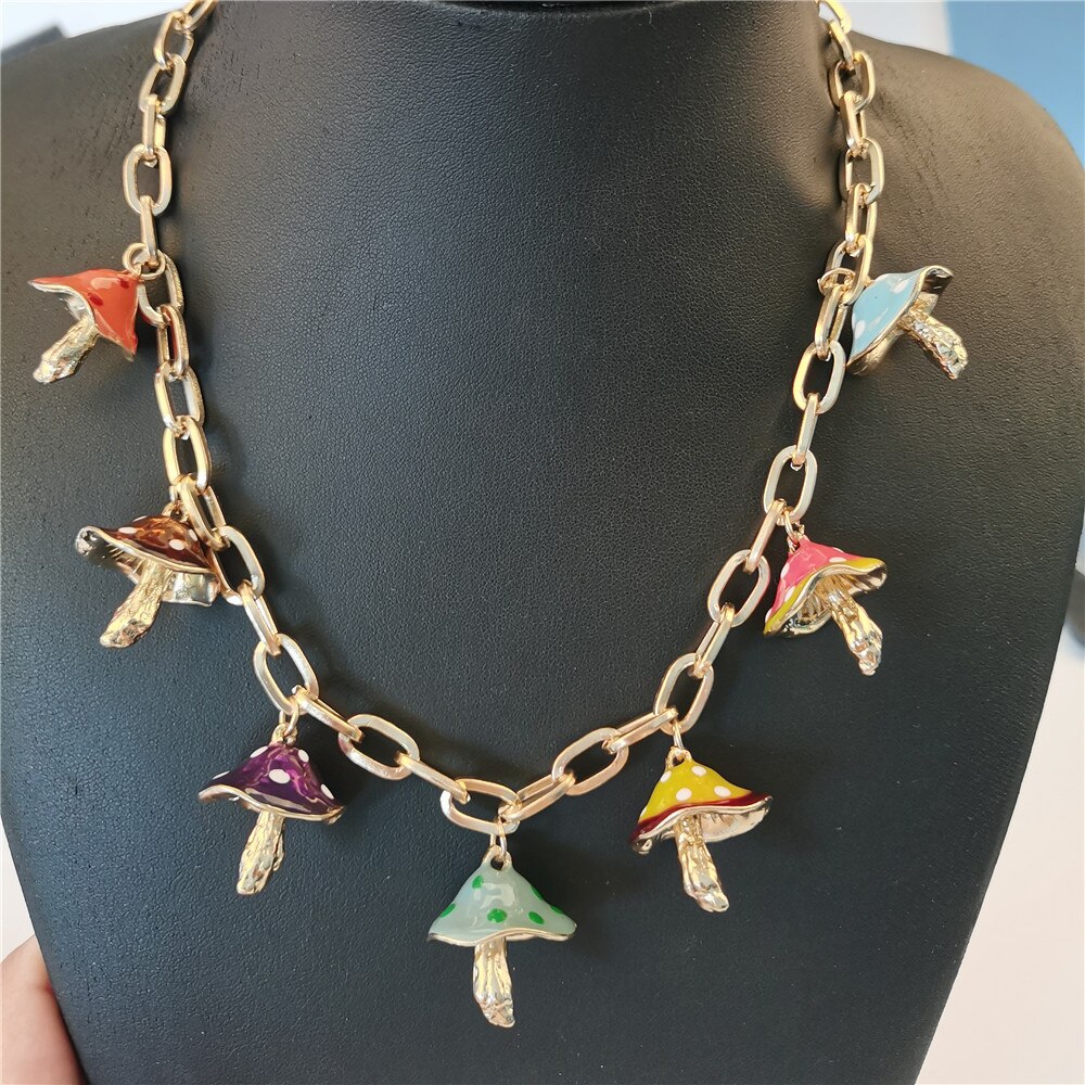 Mode Za Paddestoel Ketting Voor Vrouwen Leuke Acryl Collier Esthetische Kleurrijke Kettingen Sieraden Zomer