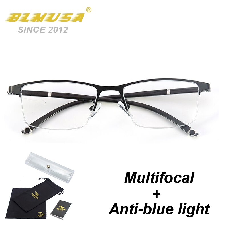 Blmusa TR90 Business Meekleurende Leesbril Progressieve Multifocale Anti Blauw Licht Leesbril Mannen Computer Bril: Black-Multifocal / +250