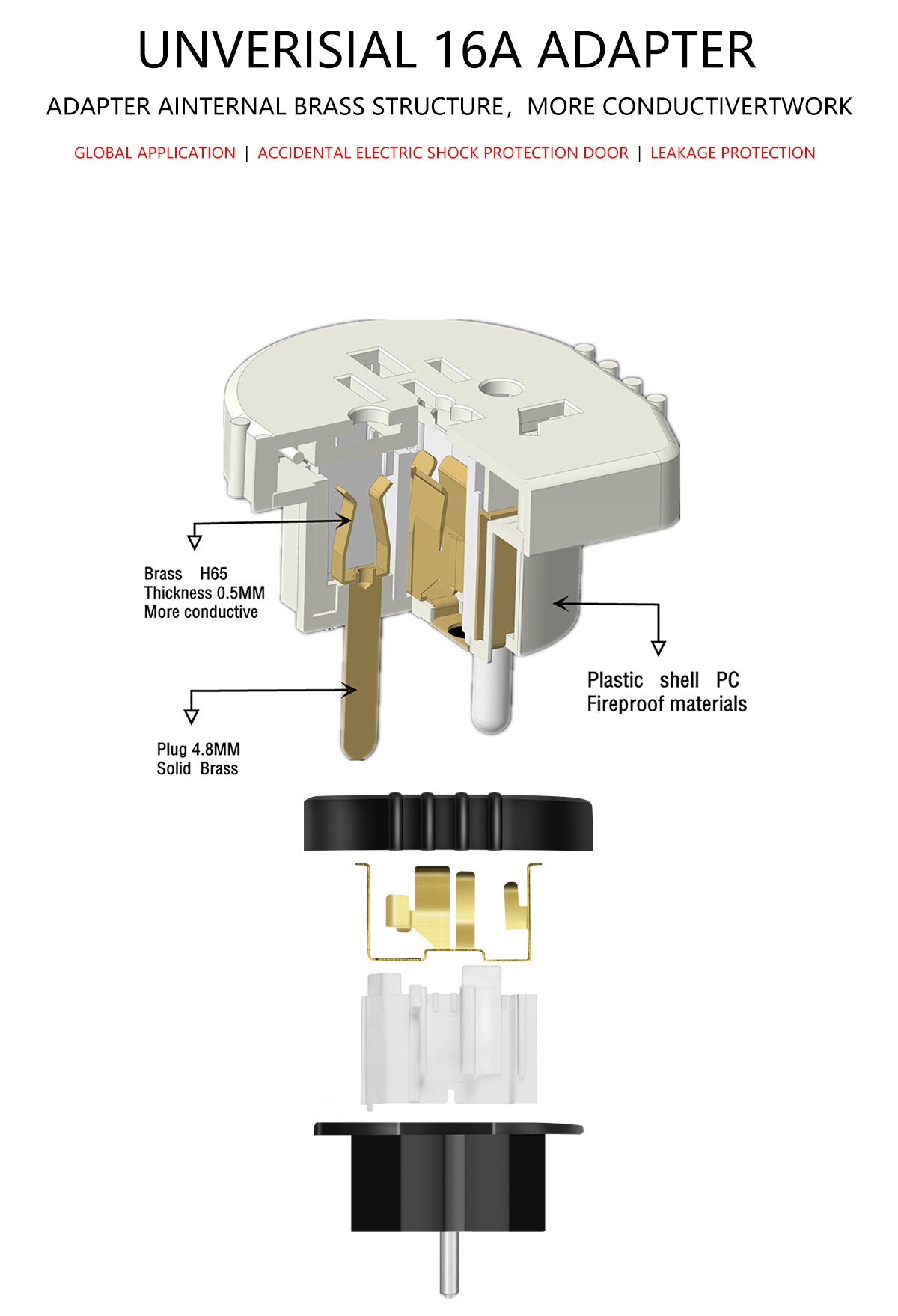 2025 Upgrade Versie Auktion 16A 250 V EU Converter Universele EU Plug AU US UK CN Naar EU Adapter Europese reizen Adapter Socket