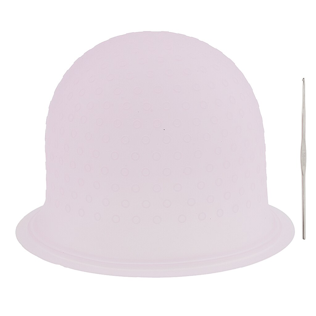 Gorro de tinte de silicona reutilizable para el cabello, gorra de peluquería con aguja de gancho, herramientas de teñido de glaseado: Pink