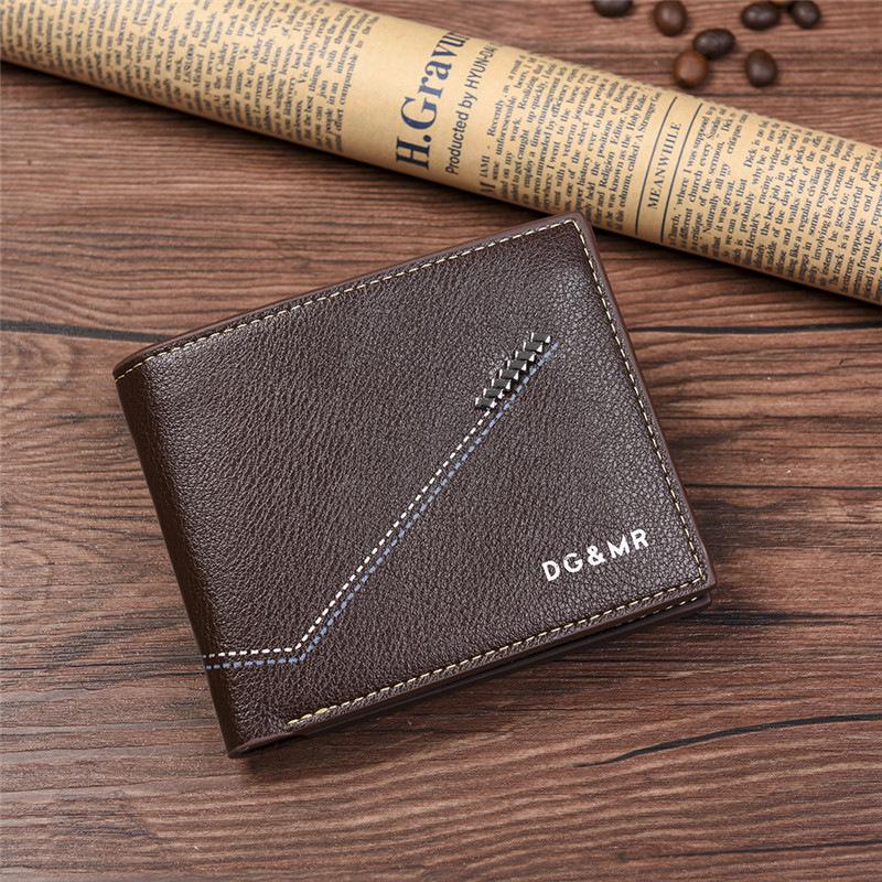 Men's wallet of leather short long Style purse male clutch erkek cuzdan portafoglio uomo men's purse card holder wallet men: Brown Short