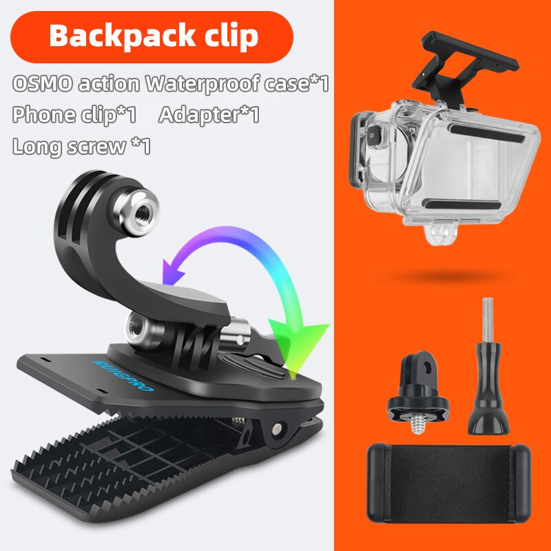 JINSERTA, Clip para mochila de rotación de 360 grados para GoPro Hero 7 6 5, pinza mochila para portátil para DJI OSMO ACTION, SJCAM, Xiaomi yi: Set4