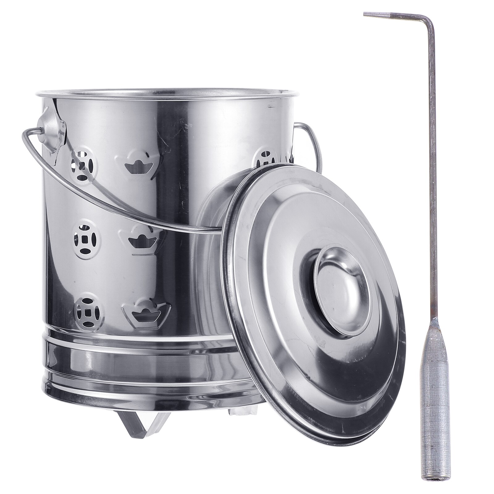 1 Set Stainless Steel Burn Barrel Incinerator Furnace Burning Bin With Tong Household Fire Pits 24X20X20CM