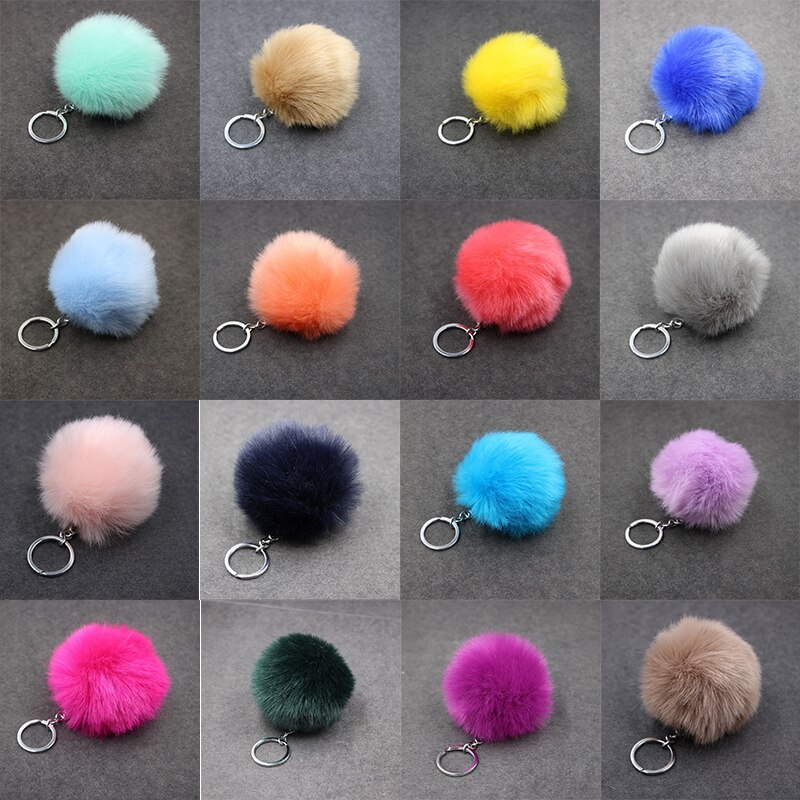 de Navidad Artificial Bola de pelo de conejo de peluche de felpa Fuzzy Llavero de pelo llavero con pompón coche bolsa llavero colgante de llavero de la joyería