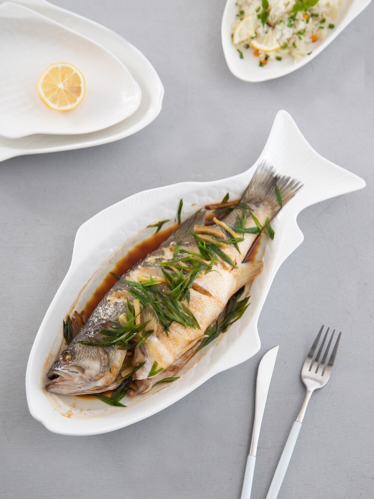 Japanese ceramic fish plate household fish plate net red style steamed fish plate hotel tableware factory