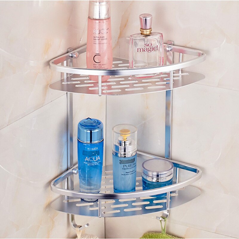 1/2/3 Layer Space Aluminum Bathroom Shelf Triangular Shower Shampoo Soap Cosmetic Rack corner storage holder shelves: 2Tier