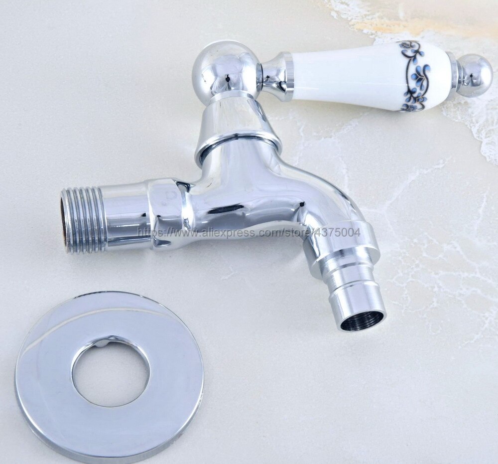 Ceramic Handle Mop Pool Faucet / Laundry Sink Cold Water Tap and Washing Machine Faucet /Garden Water Tap Polished Chrome Nav155