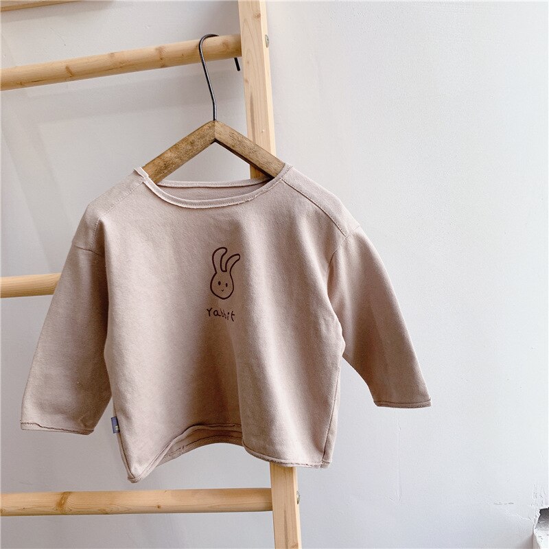 5004 t-shirts pour enfants, chemises à manches longues pour bébé, printemps-automne, sweat-shirt en coton pour enfants de 1-7 ans, t-shirt pour fille et garçon, hauts décontractés: Café léger / 90cm