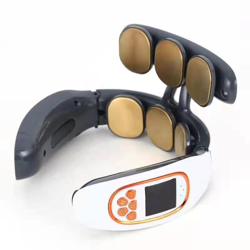 6 Heads Electric Neck and Back Pulse with Heat Pain Relief Relaxation Cervical Massager: white