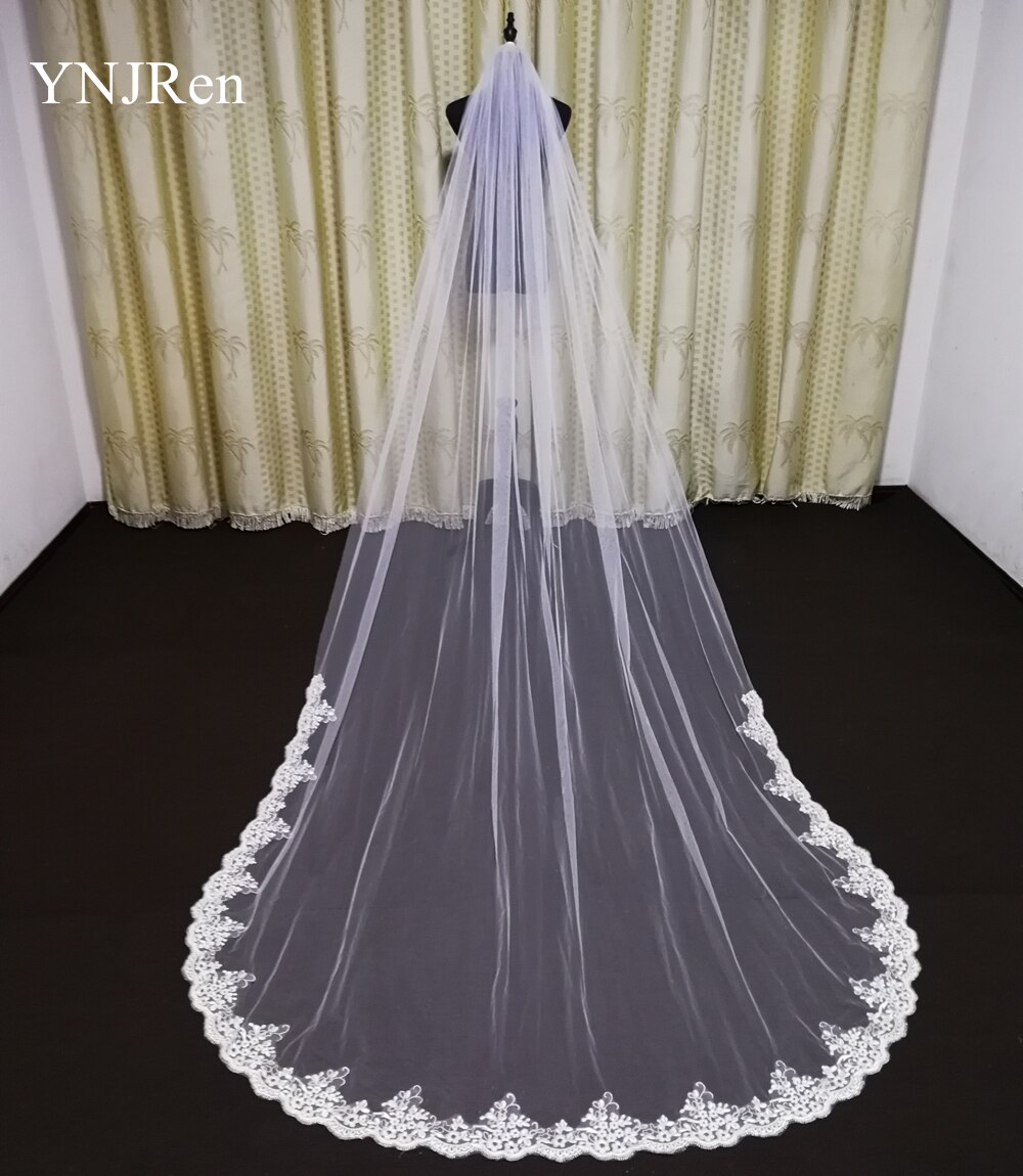 Real Photos Wedding Accessories White/Ivory Wedding Veil with Comb Lace Mantilla Cathedral Bridal Veil Veu De Noiva