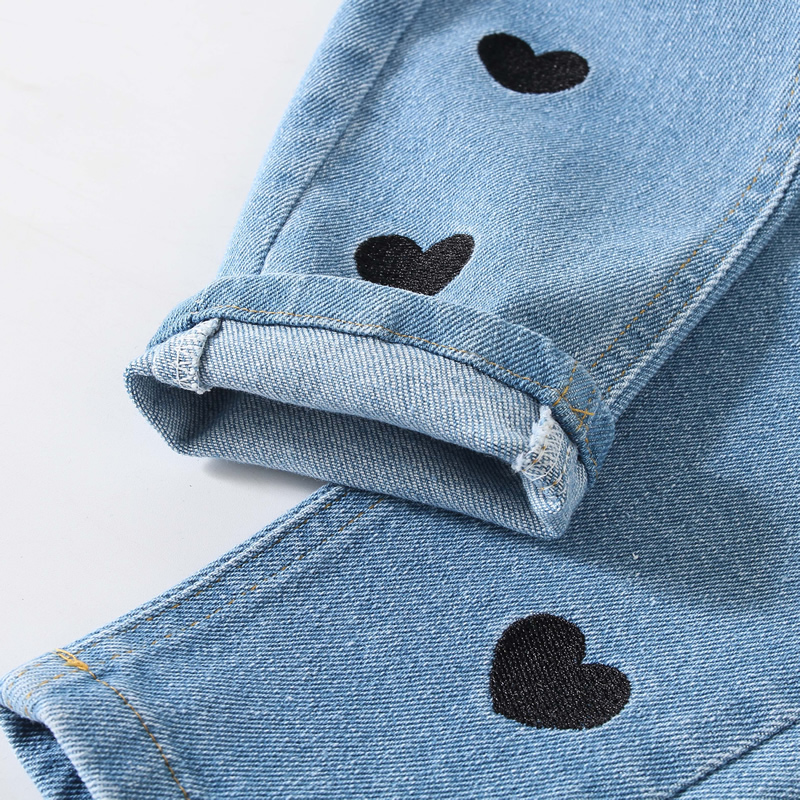 Ienens 2-6Y Kids Jeans Meisjes Denim Broek Lichte Kleur Liefde Jeans Lente Meisje Lange Broek Slim Bottoms Kinderkleding