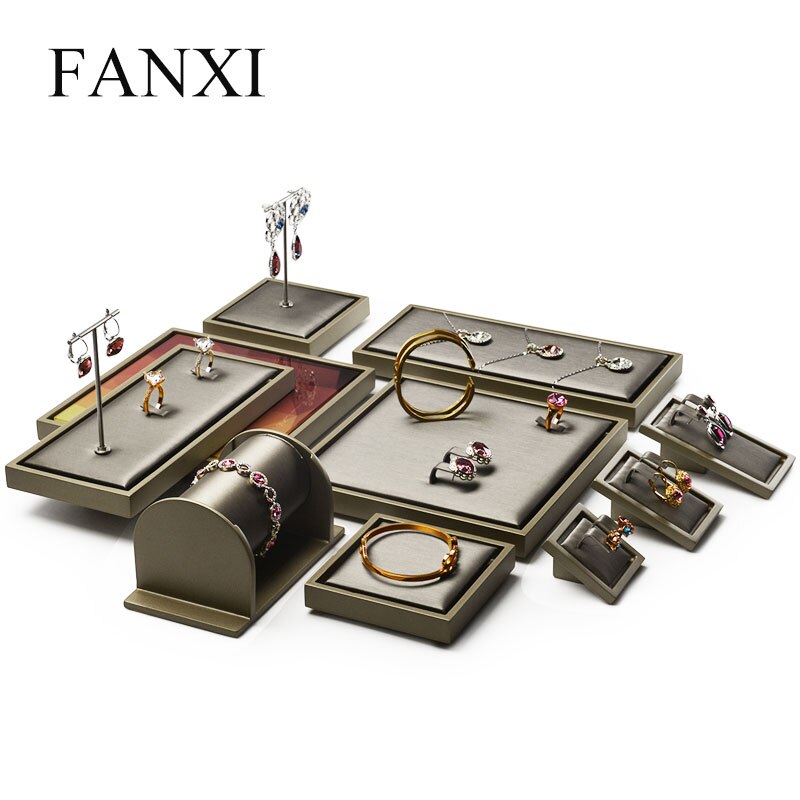 FANXI Schmuck Display Set Champagne Pinsel Leder Ring Ohrring Anhänger Halskette Ständer Schmuck Organzier