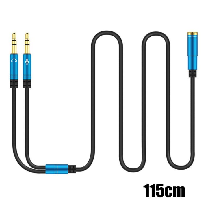 2in1 3.5Mm Stereo Audio Male Naar 2 Vrouwelijke Hoofdtelefoon Microfoon Y Splitter Audio Kabel Cord Wire Adapter Voor Pc notebook Laptop: Blauw