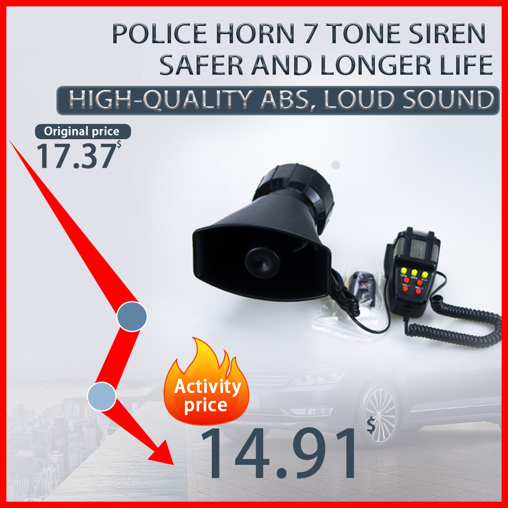 12v polic sirene nødbrand bil horn 7- lyd høj bil advarsel alarm med mikrofon pa højttalersystem forstærker hooter megafon