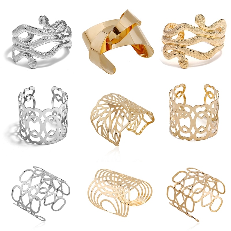 Pulseras anchas huecas para hombres y mujeres, brazaletes Retro de aleación abierta, joyería de para hombres y mujeres, ,