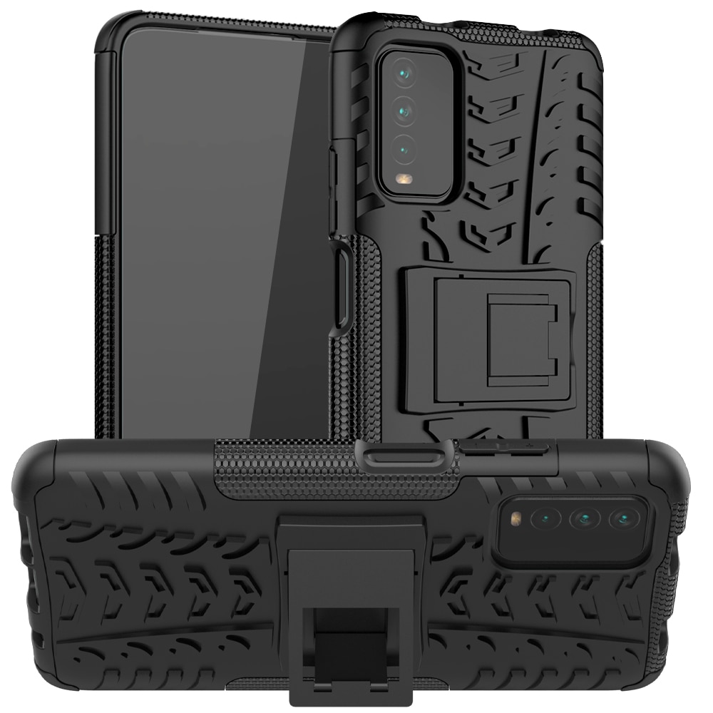 For Xiaomi Poco M3 Case Anti-knock Bumper Heavy Duty Armor Stand Hard Back Cover Poco M3 Silicone Phone Case For Xiaomi Poco M3: Black