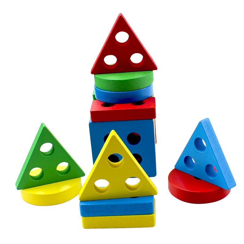 Udsøgt eg nordisk stil fire sæt søjle geometrisk form kognitive mursten pro tidlige barndoms undervisningsmidler børneuddannelse