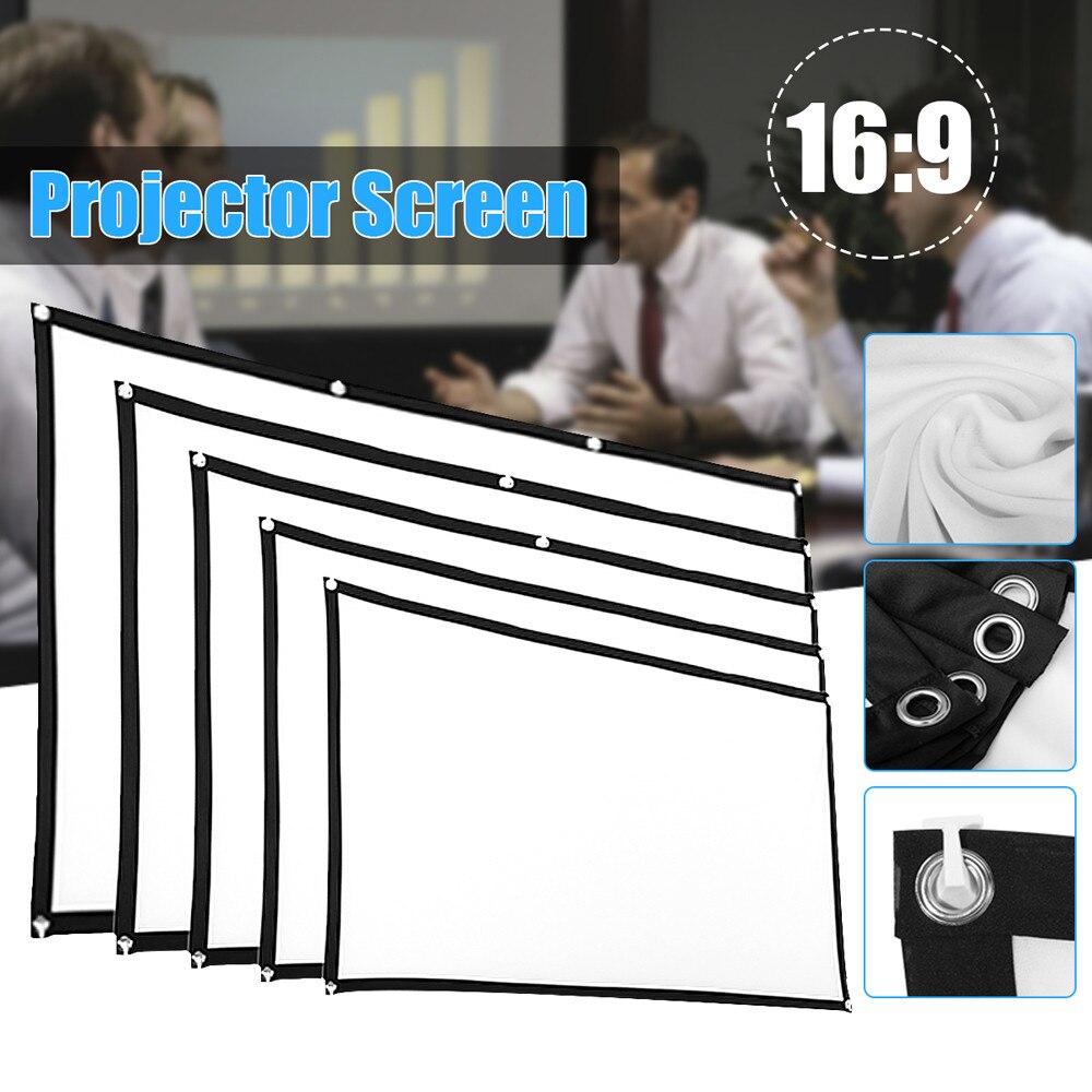 Upgrade Pantalla de proyector más gruesa, opcional 60/72/80/100/120 pulgadas 16:9, material de tela blanco portátil plegable para cine en casa