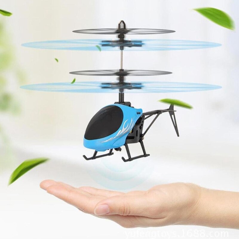 Flying Mini RC Induction Aircraft Flashing Light Toys RC Airplanes Intelligent Hand Induction Remote Control Airplane Toy Blue