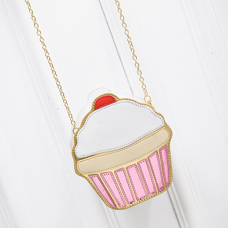 Style Woman Hamburger Ice Cream shoulder bags Cupcake PU Chains bags Cute Hamburger Popcorn Fries 3D Messenger Bags: Cup Cake