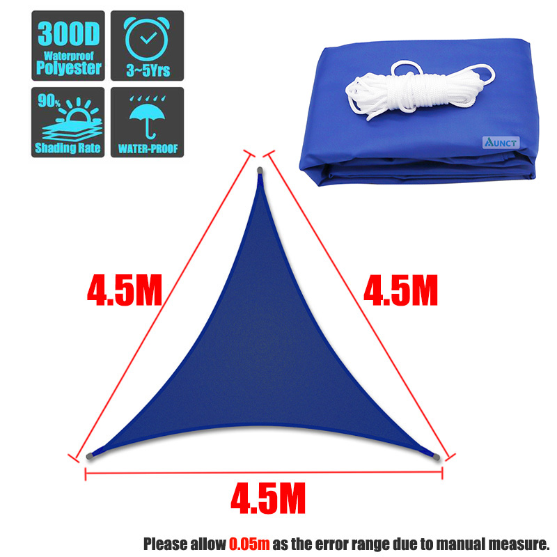 Blauw Waterdichte Zon Zonnezeil Vierkante Rechthoek Driehoek Vorm Tuin Terras Luifel Uv-Block Schaduw Kamp Wandelen Yard Luifels: 4.5x4.5x4.5m