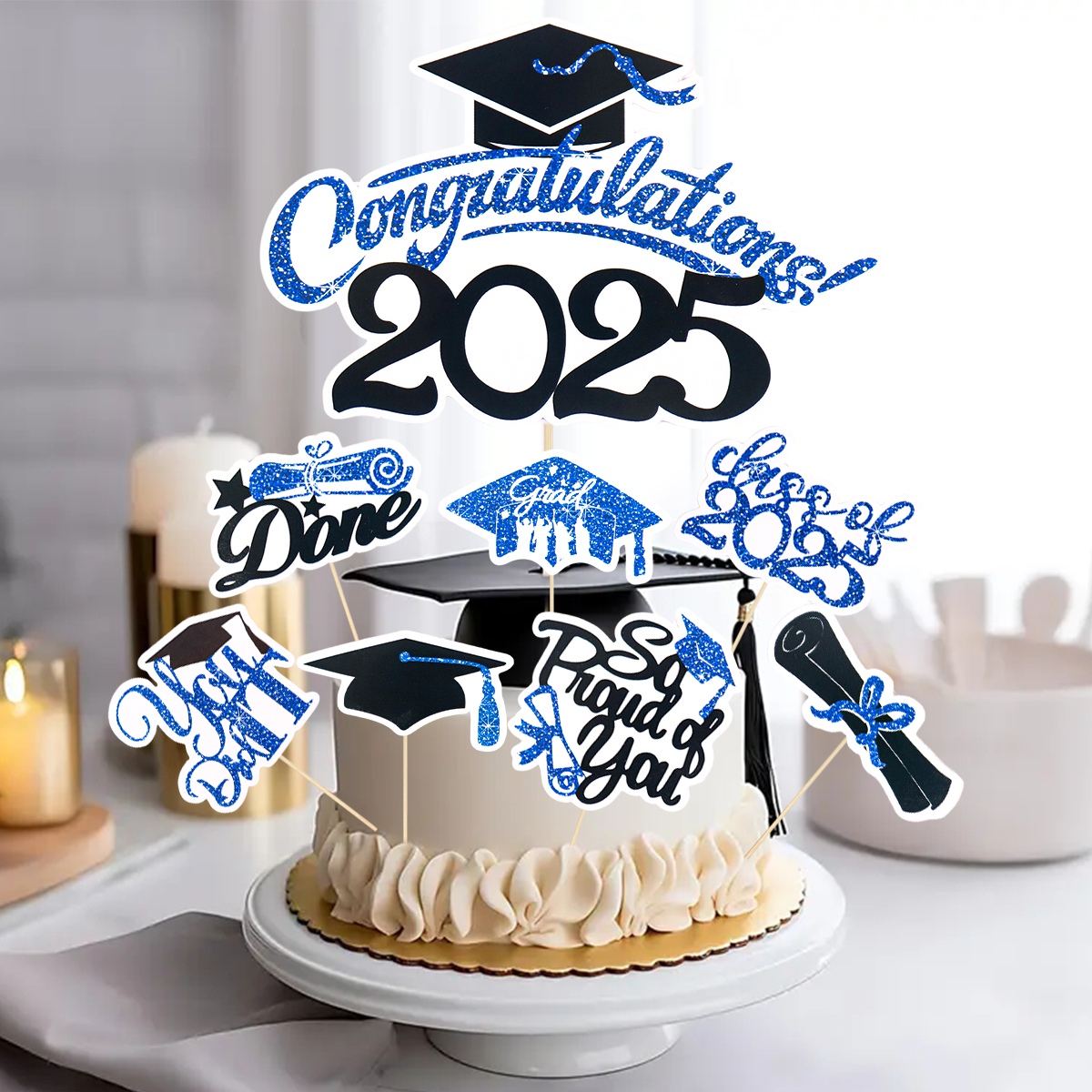 Gorra de soltero, adornos de papel para tarta de graduación, clase de felicitación de 2025, decoración de tarta de cumpleaños para graduación, recuerdo de varios estilos