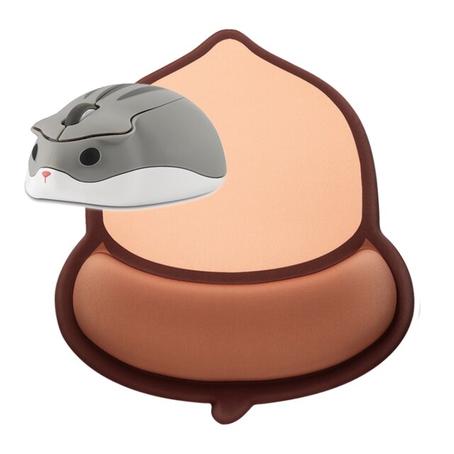 2.4G Wireless Cute Mouse Hamster Cartoon USB Mause Ergonomic Mini 3D Optical Kid Mice With Mouse Pad For PC Laptop: Gray and PineNut Pad