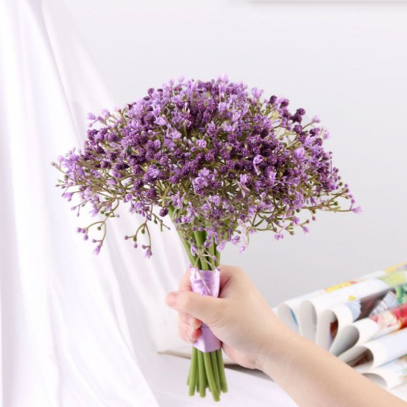Kunstmatige gipskruid bruidsboeket met bloemen en satijnen lint voor thuisfeestdecoratie