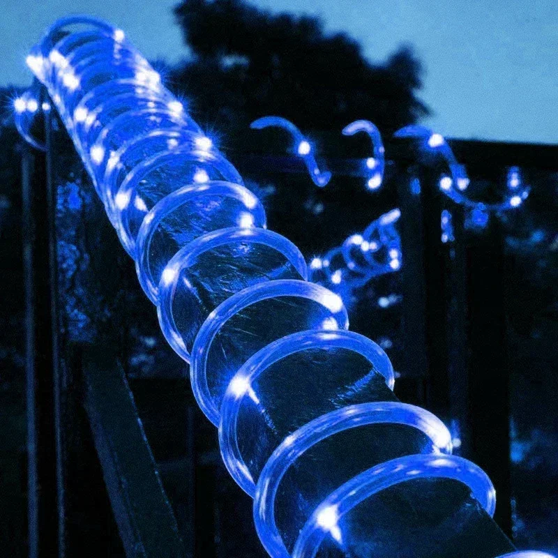 5M 10M 20M Tube solaire corde guirlande lampe fée lumière LED chaîne mariage extérieur jardin été cour clôture paysage éclairage: Vert foncé / WHITE
