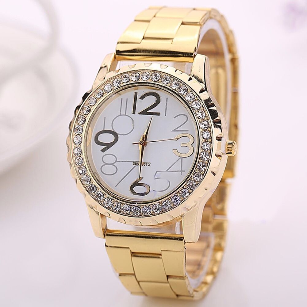 Unisex Rhinestone Rvs Band Analoge Quartz Paar Horloge Dames Jurk Horloges Luxe