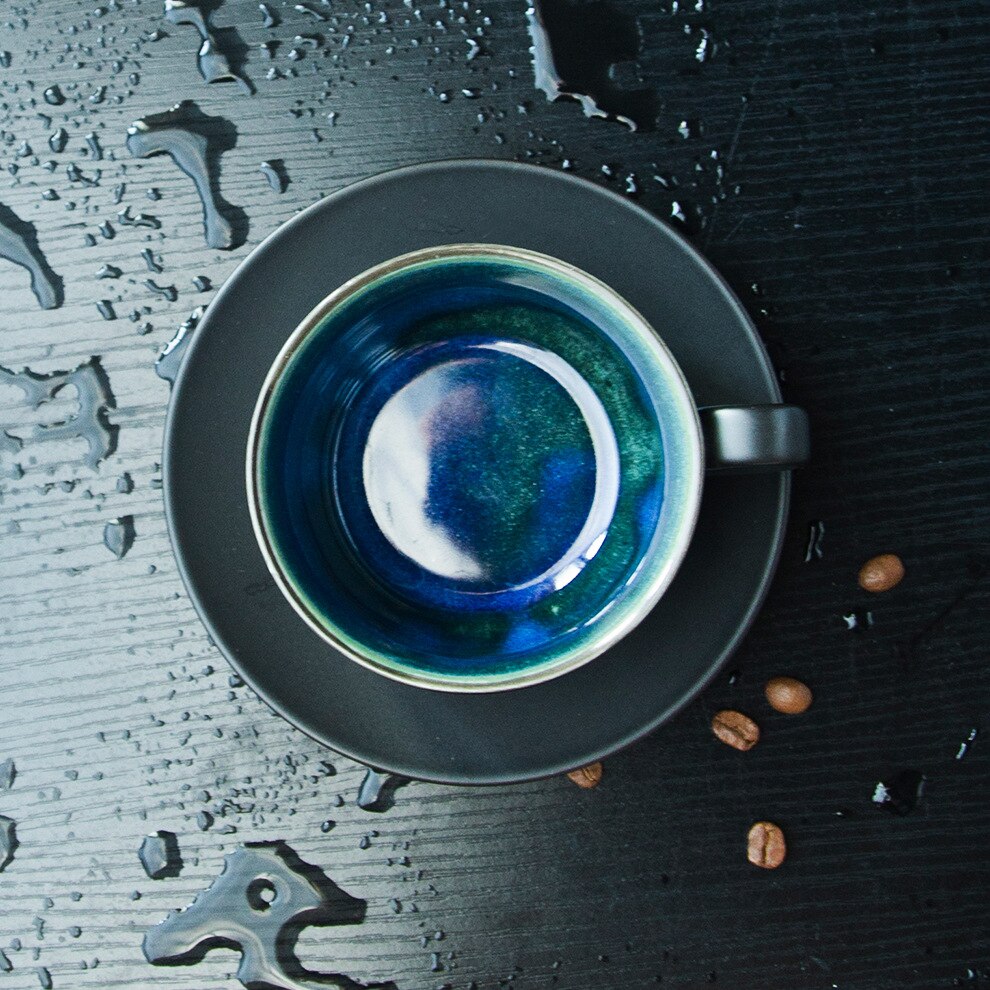 Blue Black Luxury Ceramic Coffee Cup and Saucer Set Cappuccino Coffee Cup Filizanki Do Kawy Mug BD50CS