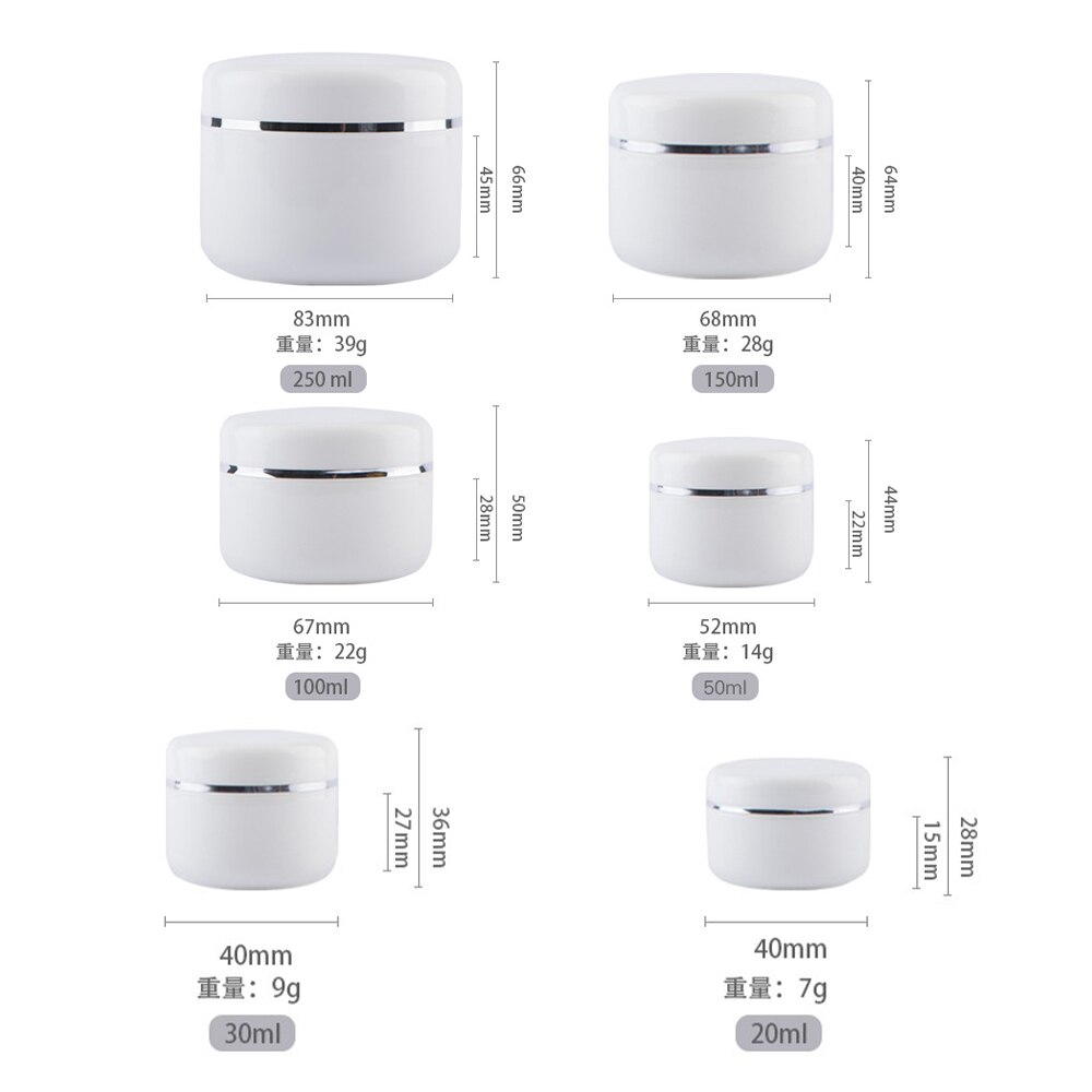 10 stuks hervulbare flessen reis gezichtscrème lotion cosmetische container plastic lege make-up pot pot 20/30/50/100/150/250g