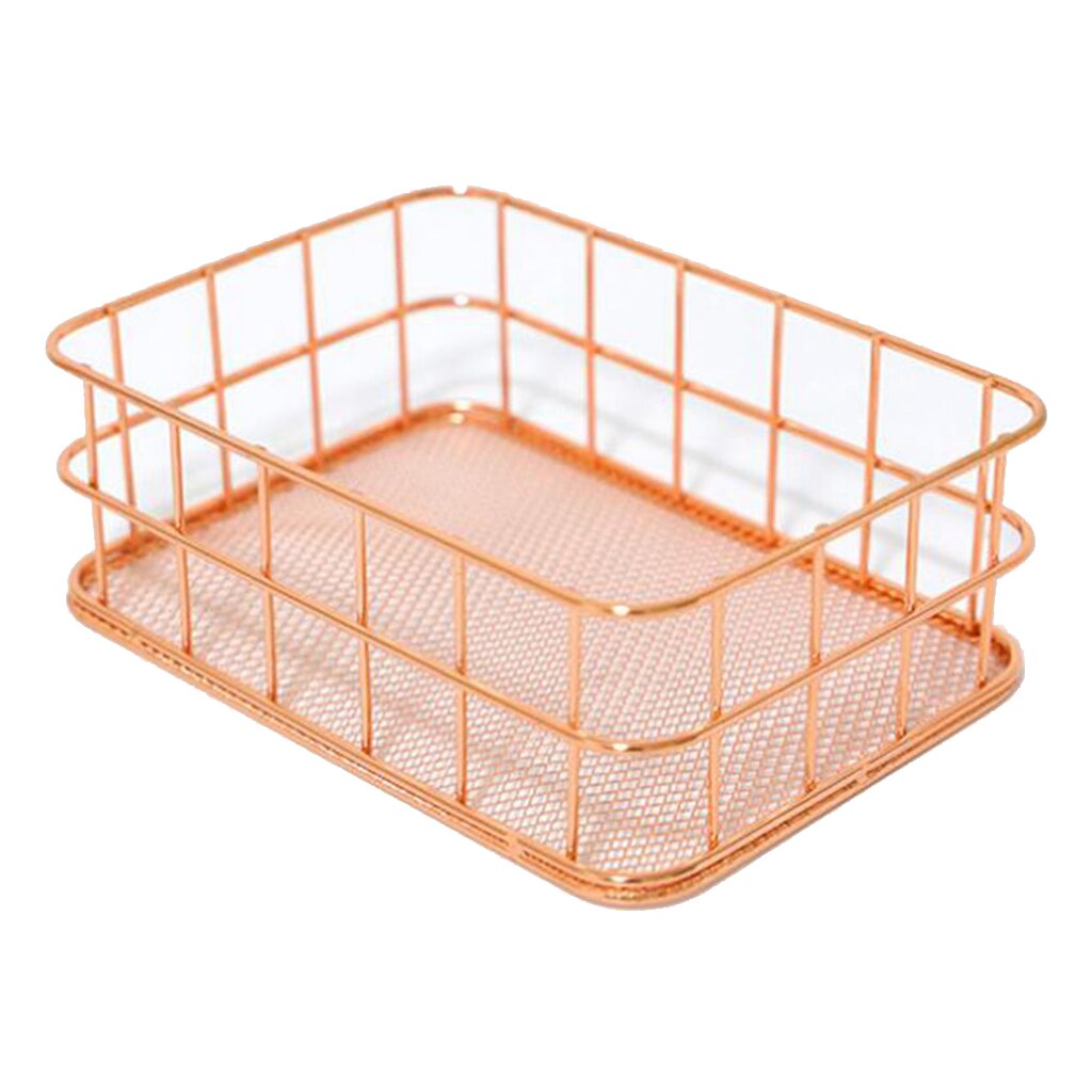 Desktop Countertop Organizer Makeup Gardern Wire Storage Basket Bin Box: Rose Gold S