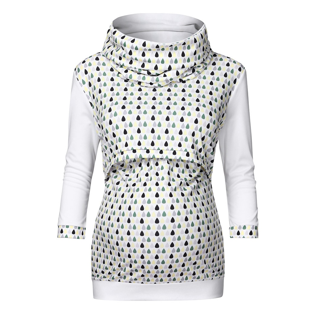 Women Maternity Sweatshirt Seven Sleeve Print Patchwork Breastfeeding Nursing Jumper Collar Pregnant women's sweater