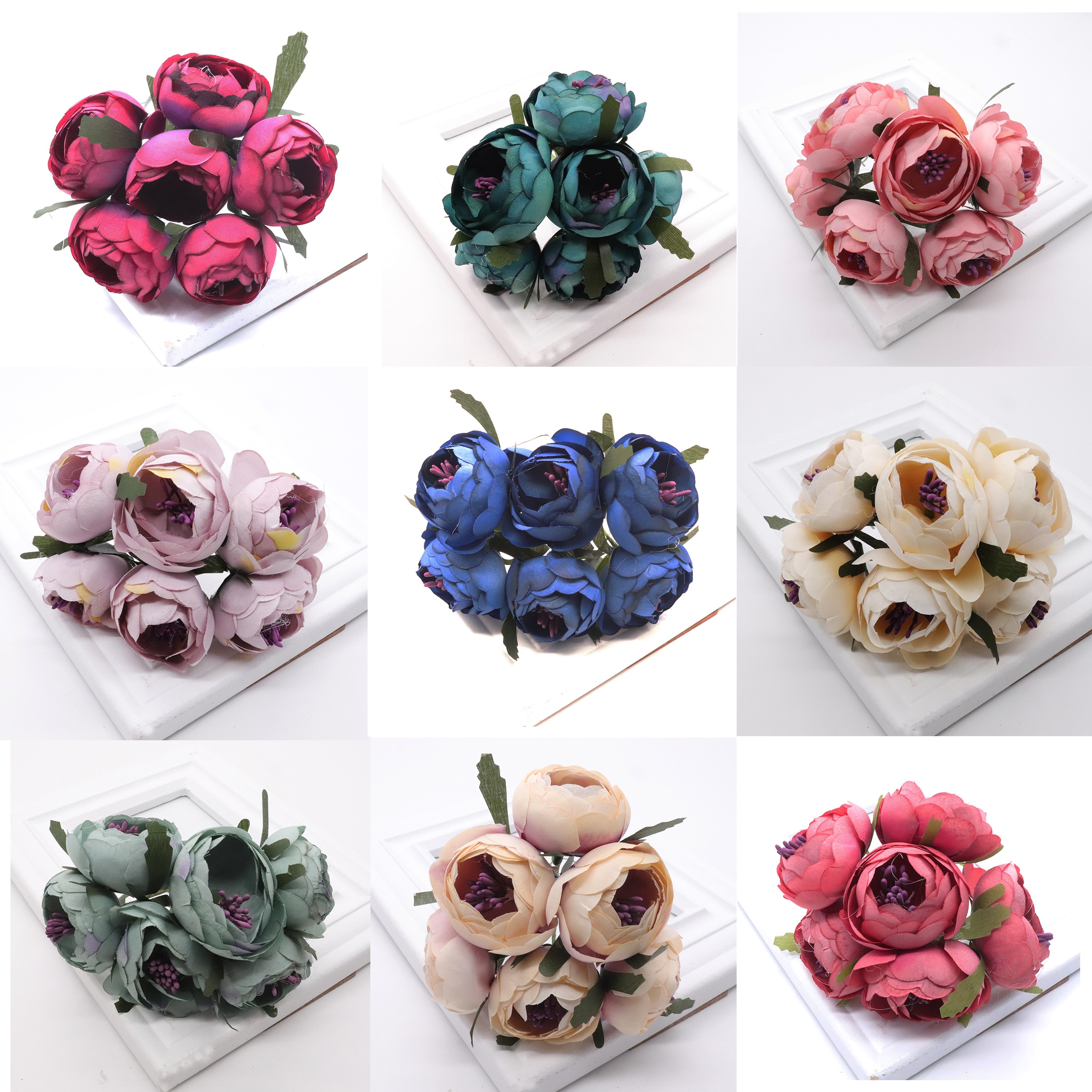 6 st/lot konstgjord ros sidenblomma pionblommor bröllopsbukett bröllop brudinredning rosblommor för gör-det-själv scrapbooking