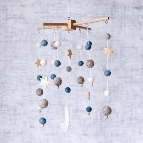 Baby Rattles Mobile Wooden Beads Trojan Wind Chimes Baby Toys For Kids Room Bed Hanging Decor Tent Decor Photography Props: Blue star