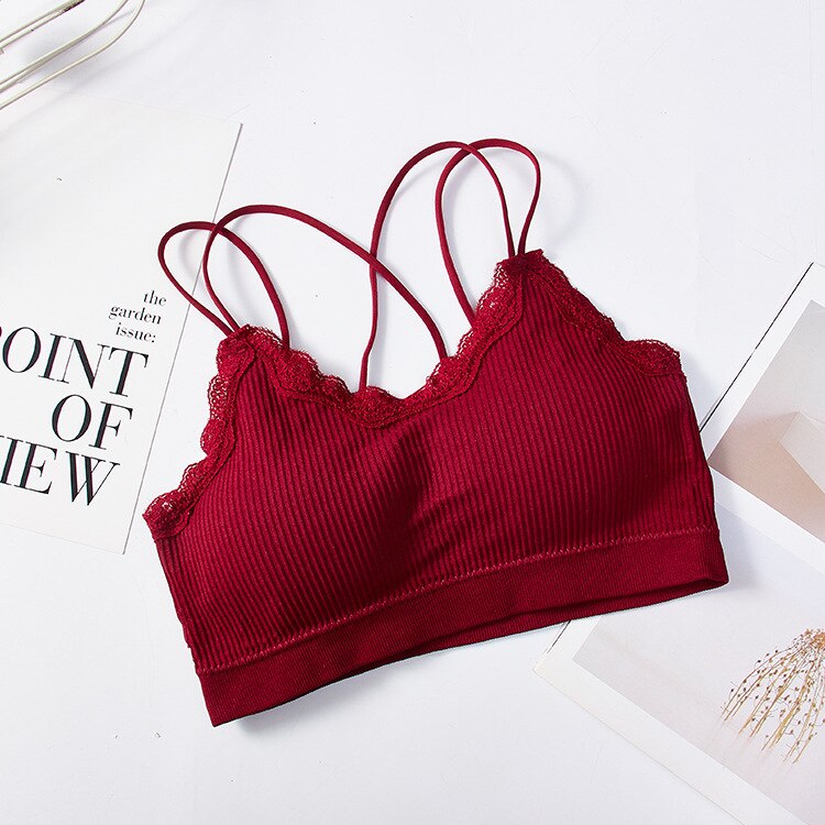Japanese-style Cross Camisole Beauty Back Tube Top Women's Non-Steel Ring Lace Wrap-around Underwear Bra: Red