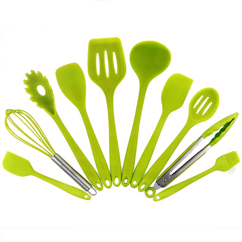 Kitchen Heat Resistant Cookware Silicone Non-stick Kitchenware Egg Beater BBQ Brush Food Tongs Soup Spoon Kitchen Utensils Set
