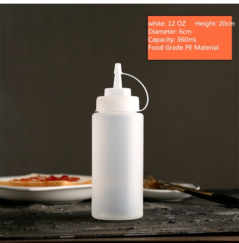 Plastic saus pot squeeze sap fles jam slasaus knijpfles decoreren mond set squeeze fles jam fles: WHITE 12 OZ