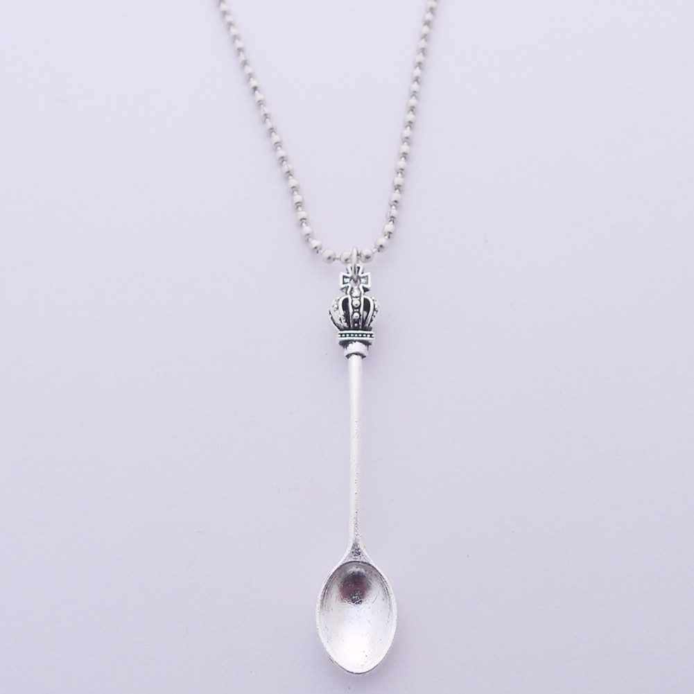Crown Mini Tea Spoon Vintage Royal Alice Snuff Ibiza Festival Necklace Pendant