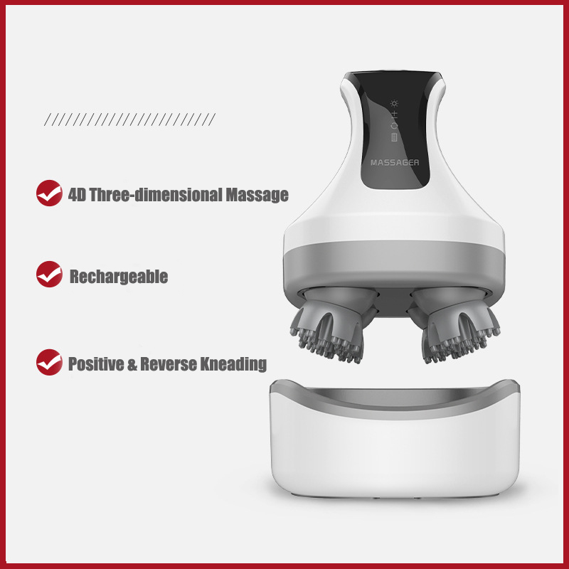 4D Electric Head Massager Scalp Massager IPX7 Waterproof Promote Hair Growth Body Neck Deep Tissue Kneading Massage Rechargeable