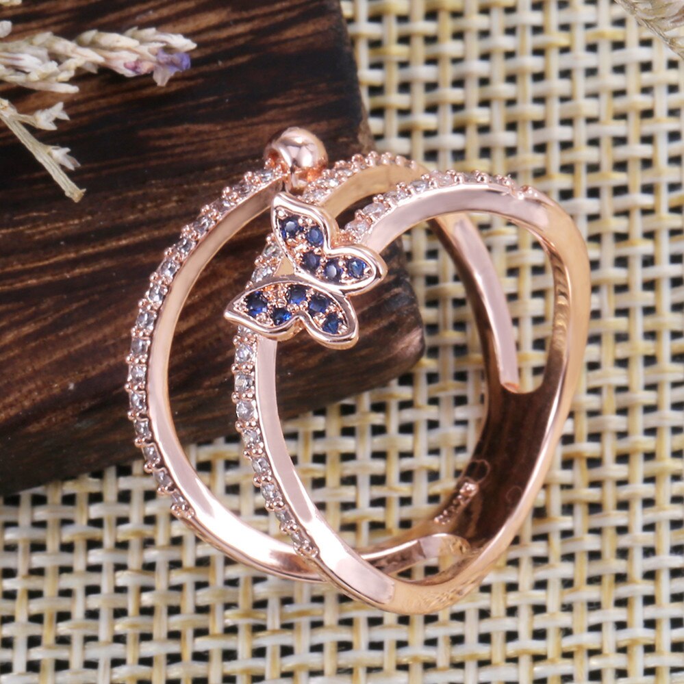 Wedding Hollow Out Vlinder Cz Ring Voor Vrouwen Officieel Voorstel Bloem Blad Ring Wedding Bands Met Uniek