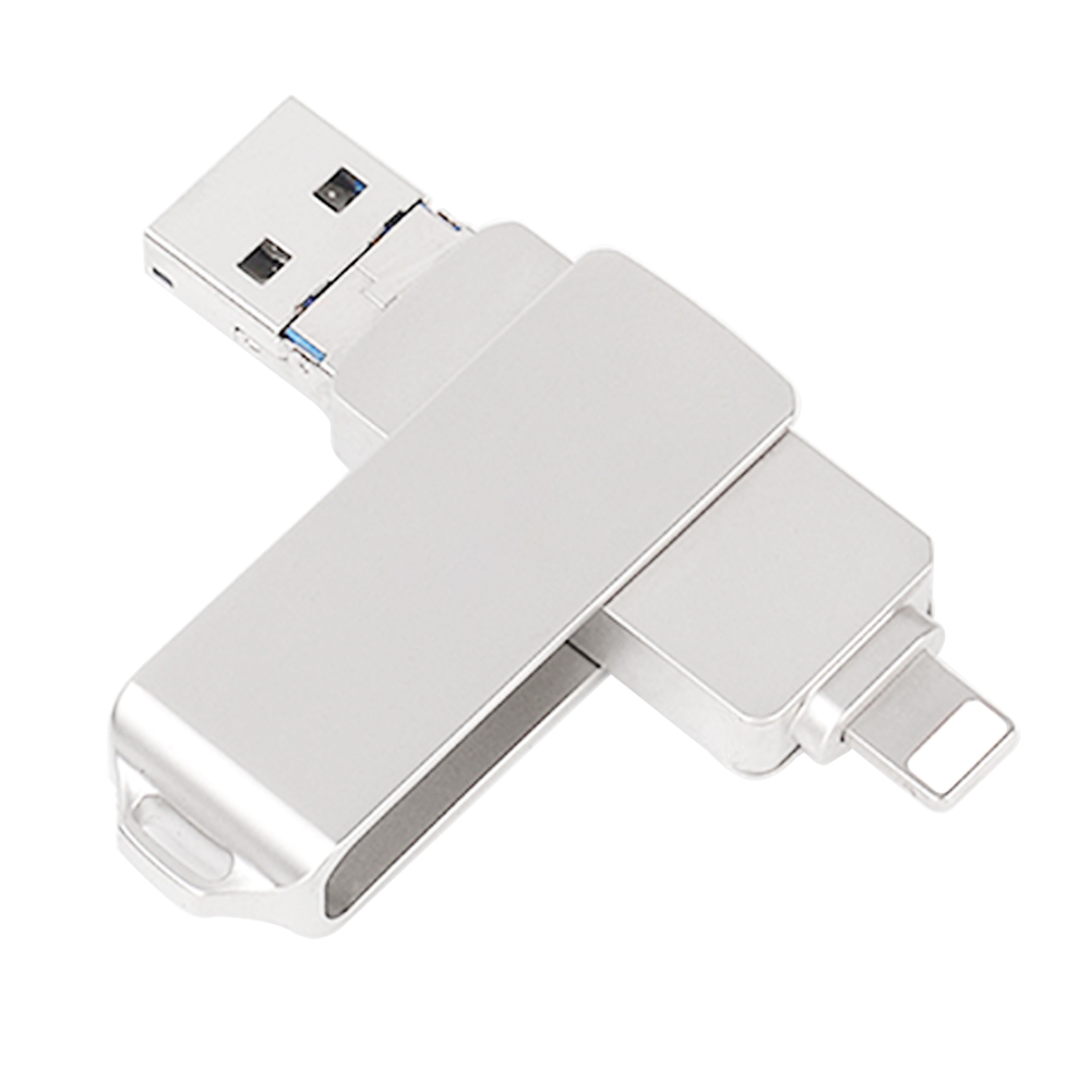 BRU OTG Usb Flash Drive 3.0 3w1 16G32G64G Pendrive 128G256GB dla iPhone 11 Pro XS X Android type-c Pen Drive Photo Stick: 8GB / Srebrny