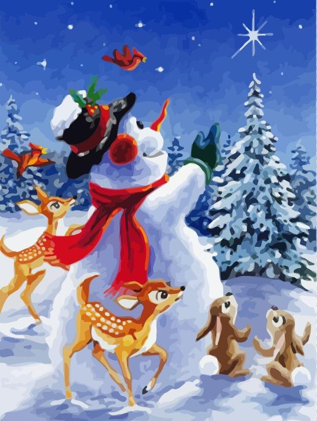HUACAN DIY Oil Painting Snowman Kits Drawing Canvas HandPainted Pictures By Numbers Christmas Winter Art Home Decoration: SZHC1-298