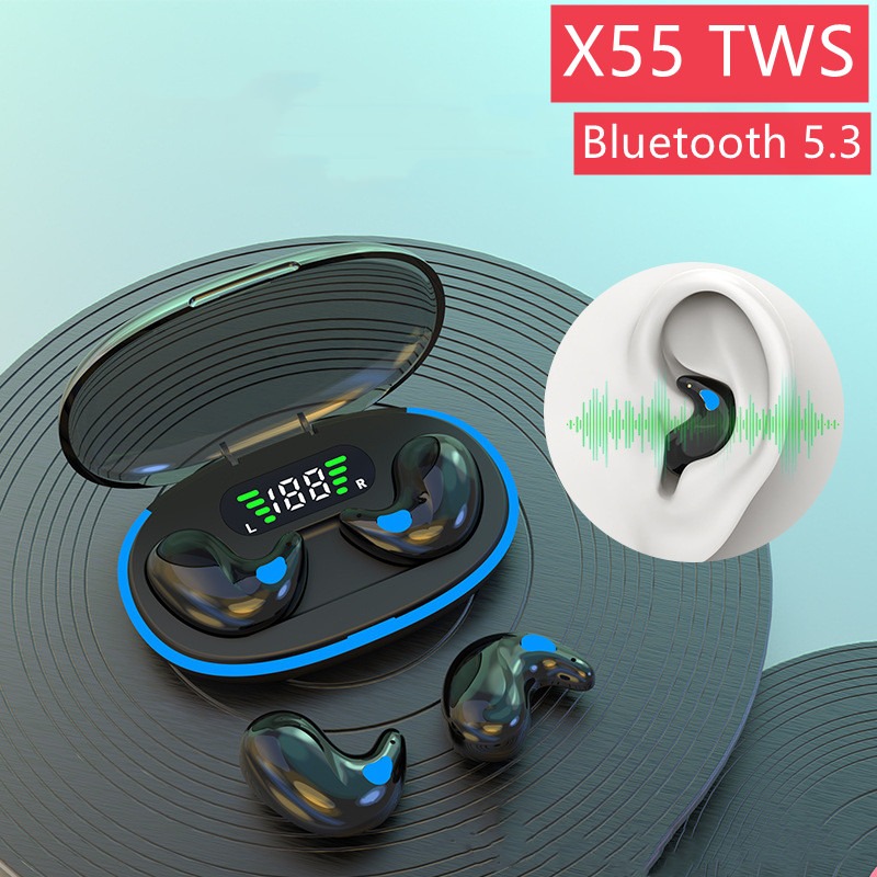 X55 Mini Draadloze Koptelefoon Bluetooth Hoofdtelefoon Ruisonderdrukking Sport Game Slaap Bluetooth50 Oordopjes HIFI Stereo Muziek Headset