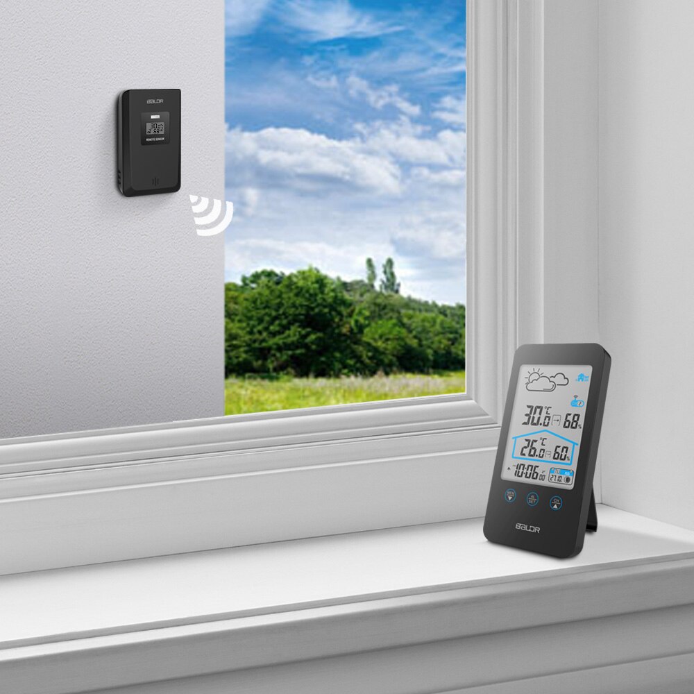 Touch Screen Wireless Thermometer Hygrometer Indoor Outdoor Weather Station Weather Forecast+ Moon Phase and Calendar Function