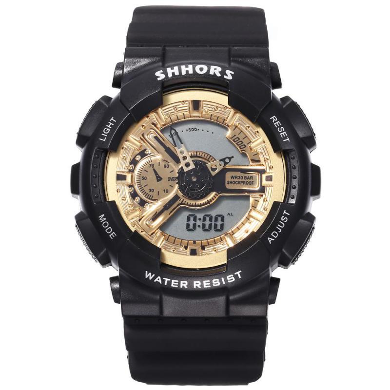 Shhors roze dameshorloges multifunctionele sporthorloges dames led-display analoog digitaal quartzhorloge reloj mujer: Zwart