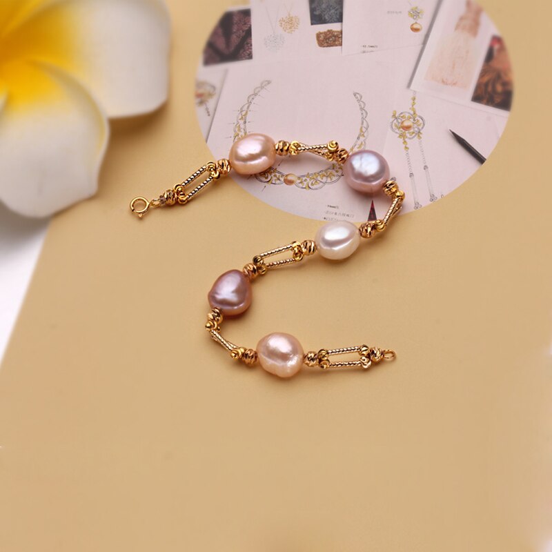 baroque natural freshwater pearl bracelet for women, trendy real pearl jewelry 925 silver birthday